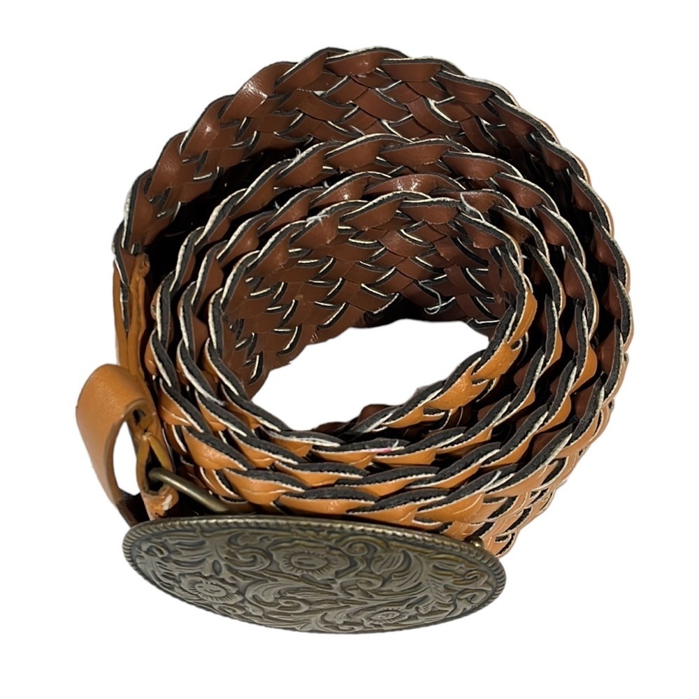 Metal Embossed Floral Buckle Braided Belt PVC‎ Medium